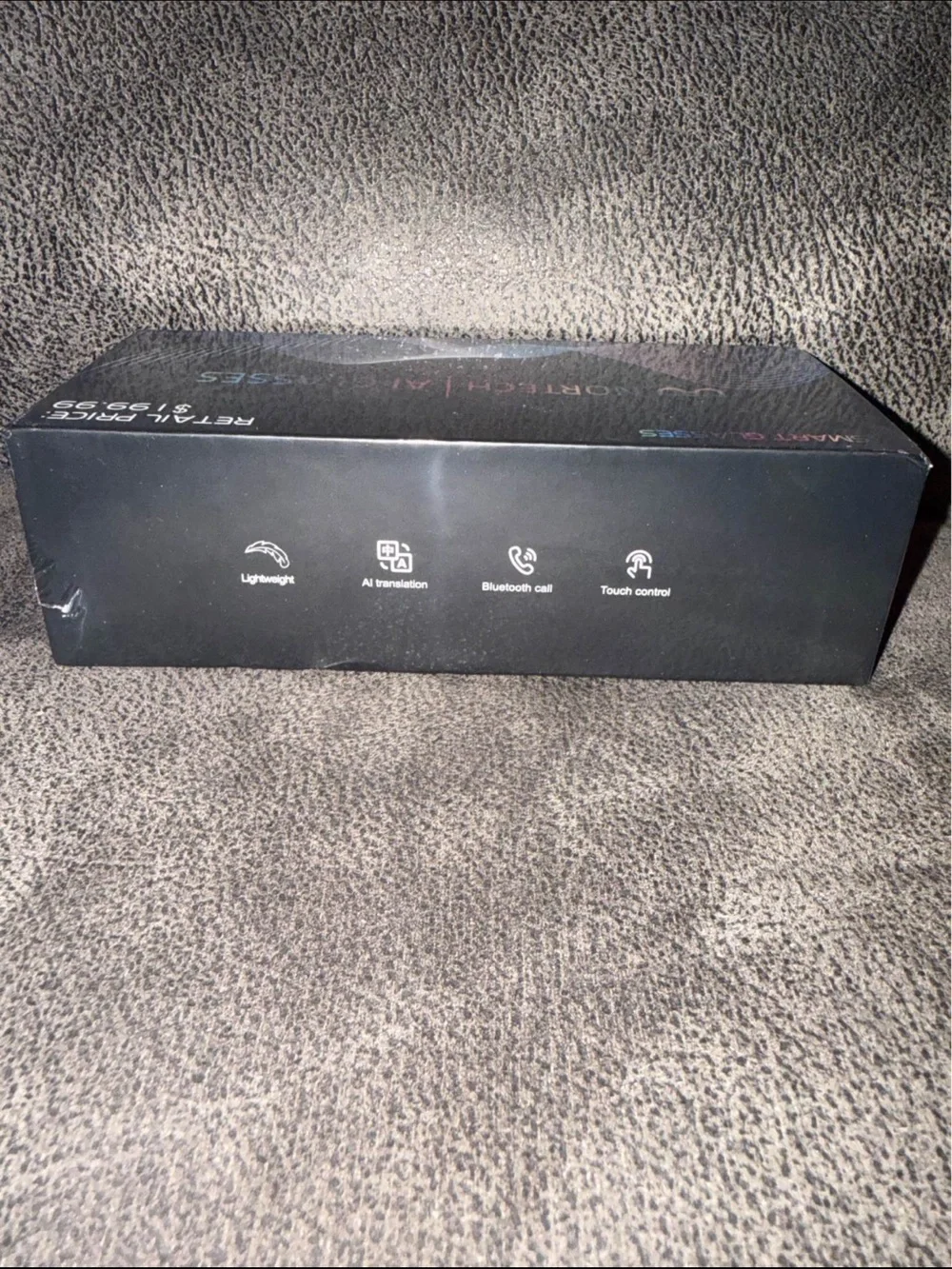 Sony Black Smart Glasses Packaging with Rainbow Accent Waves